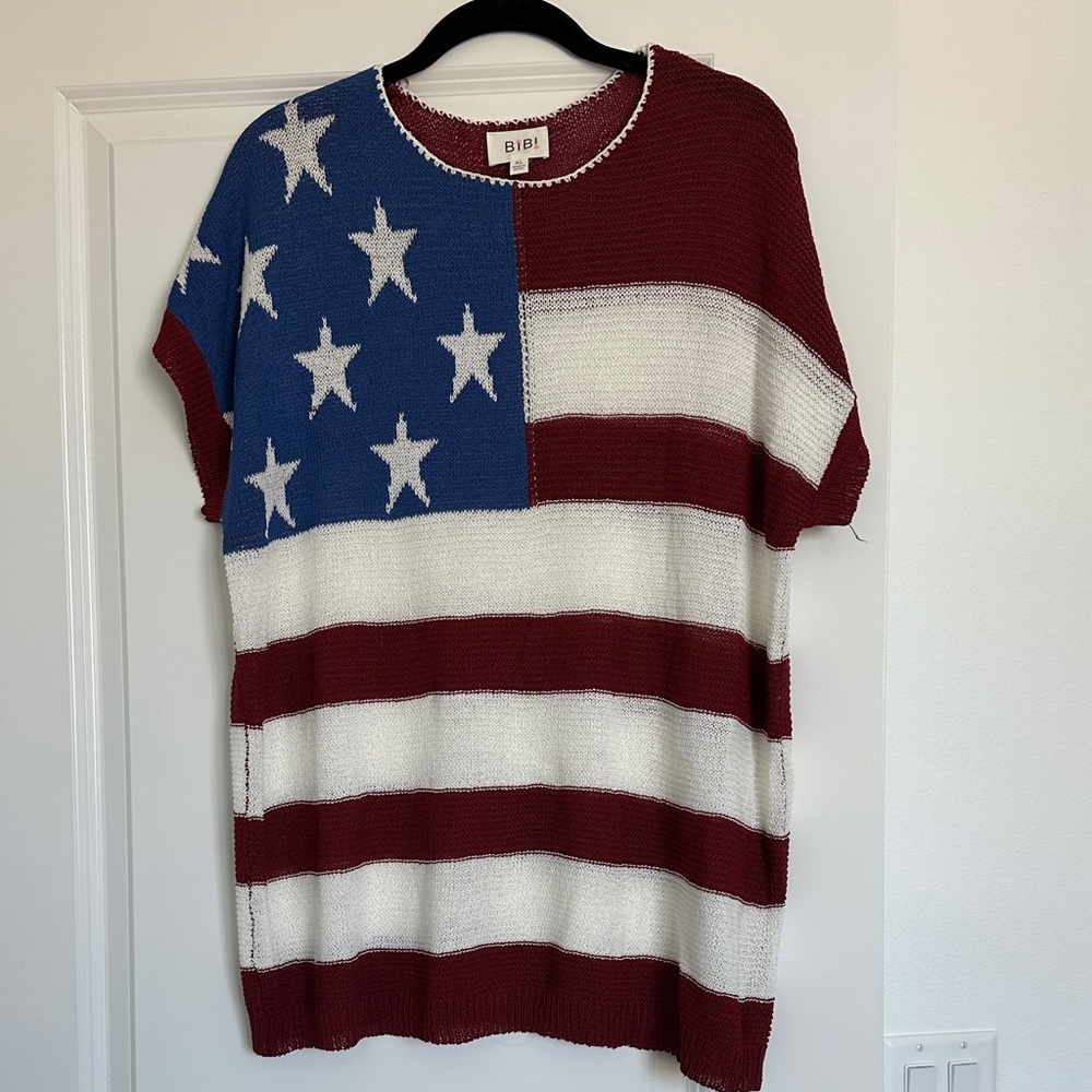 BiBi Patriotic Knit Top in Red, White, and Blue